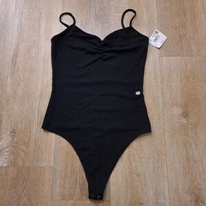 American Eagle Black Slim Fit Ribbed Bodysuit with Spaghetti Straps Large NWT